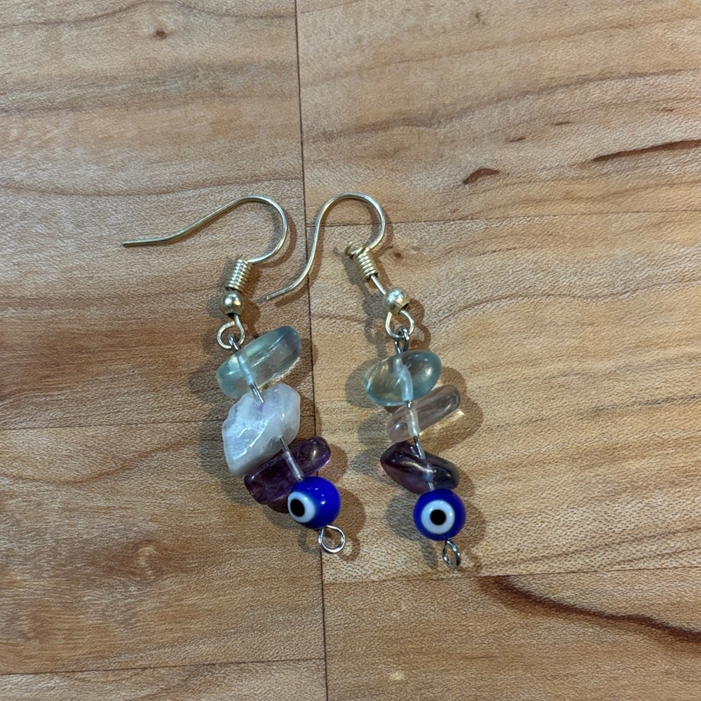 Elegant Flourite, Evil eye Earrings